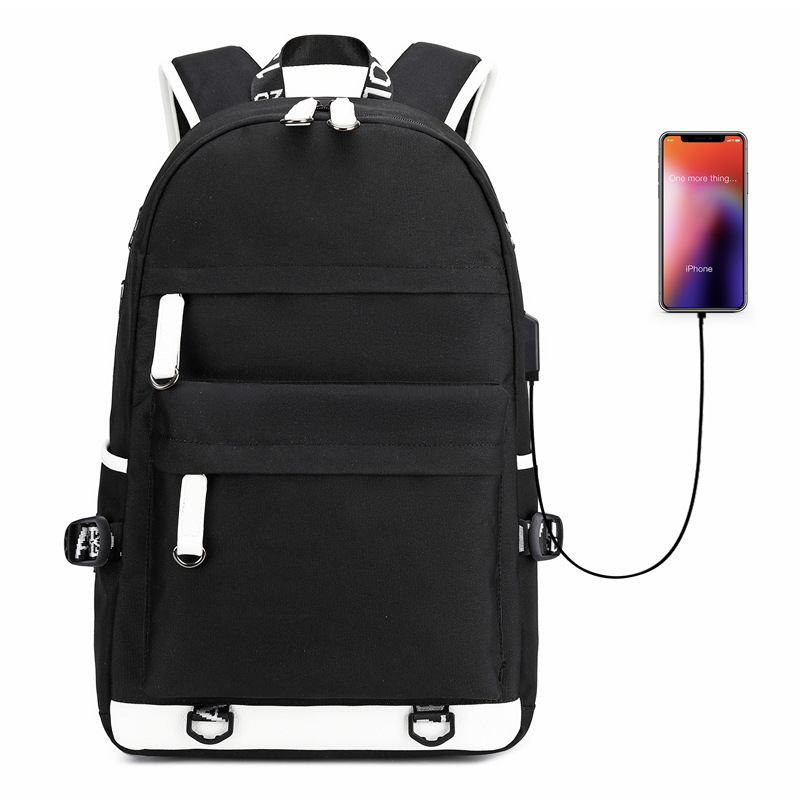Large Backpack School Bag with USB Charging Port Men College Middle High Student Multifunction Travel Back Pack: Black