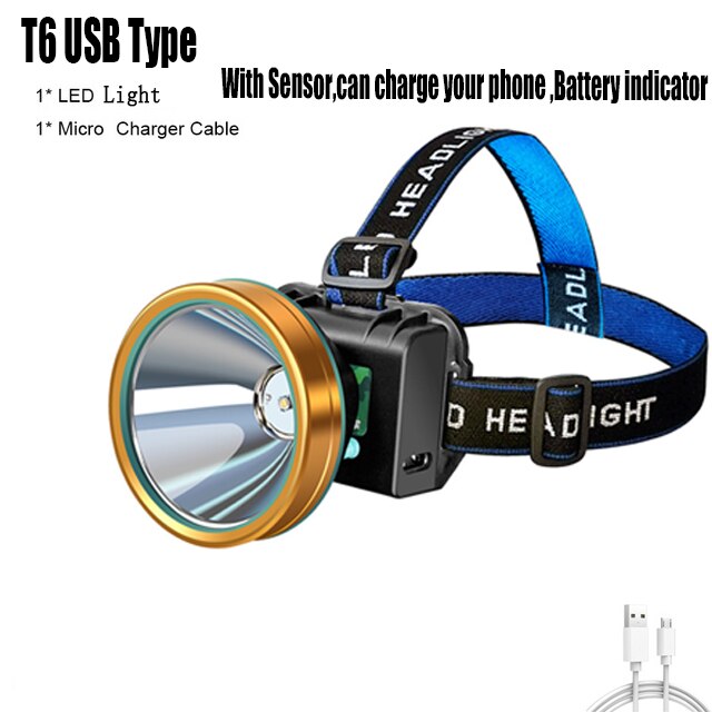 200000LM potente faro a LED ad alta potenza faro a LED ricaricabile batteria integrata torcia USB torcia per la pesca: Package H / White light color