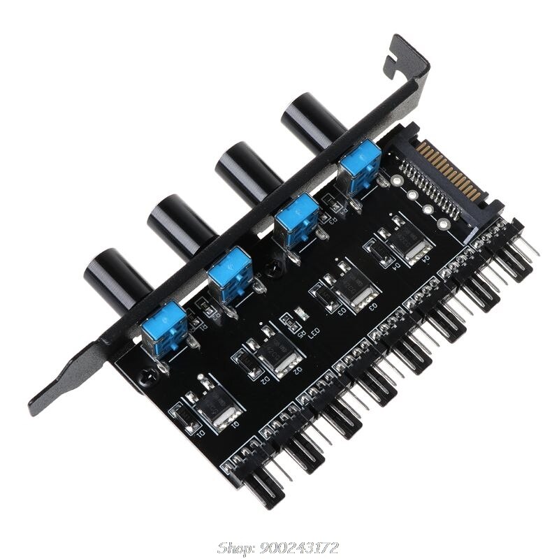 PC 8 Channels Fan Hub 4 Knob Cooling Fan Speed Controller for CPU Case HDD VGA PWM Fan PCI Bracket 12V Fan N18 20