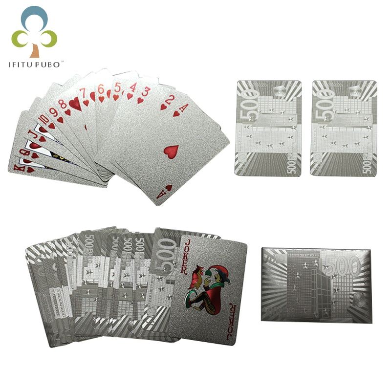 Een Deck Zilverfolie Poker Euro Stijl Plastic Poker Speelkaarten Waterdicht Kaarten Goede Prijs Gokken Board Game Gyh