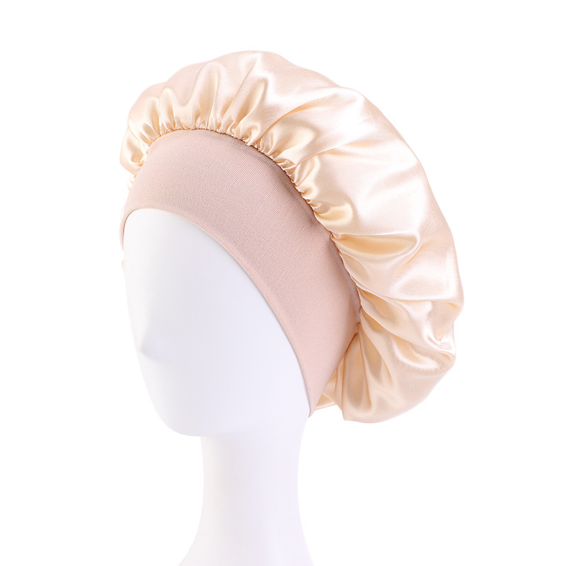 Satin Wide Brim Nightcap Silky Bonnet Hair Wrap for Sleeping Sleep Cap With Elastic Soft Band Styling Cap Hair Wrapping Tool: VIOLET/紫罗兰