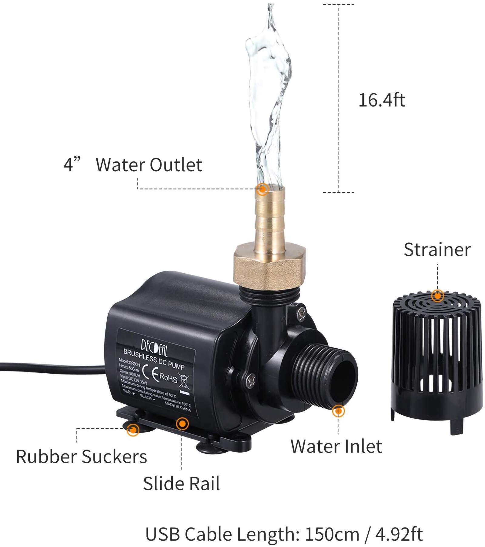 Mini Water Pump Fountain Pump Adjustable Flow Rate For Pum Pond Water Gardens Hydroponic Systems Desktop Fountain Fish Tank