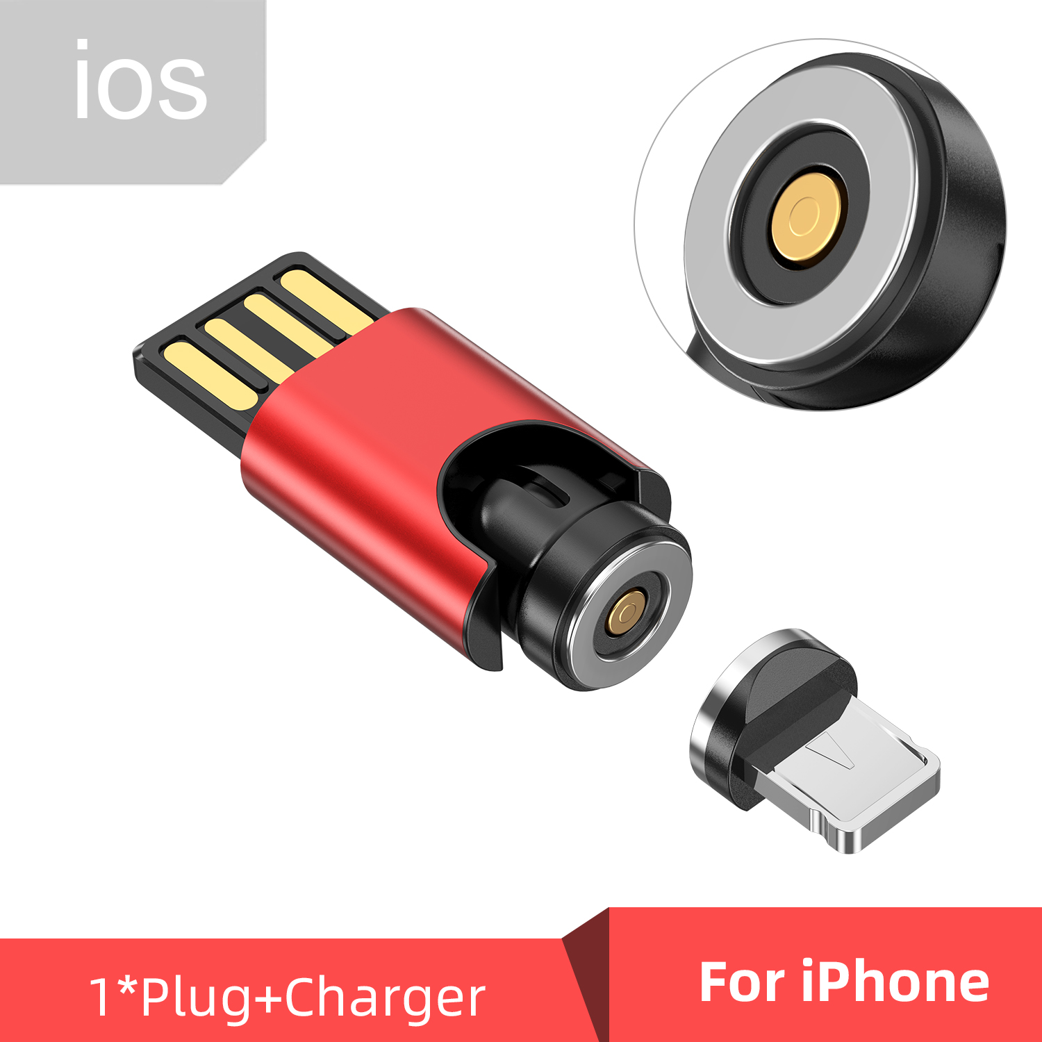 Gtwin 540 graus de rotação 3 em 1 carregamento magnético conector mini usb carregador telefone acessórios adaptador magnético micro usb c: Red For iphone