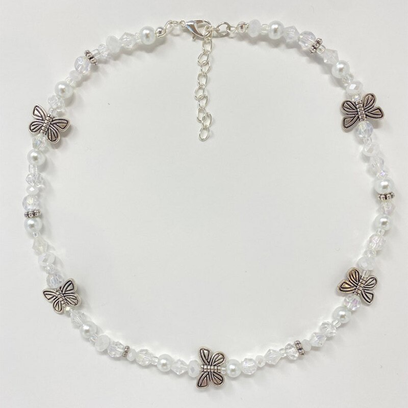 Fairy butterfly pearl pearl fairycore necklace pearl necklace beautiful glass bead necklace