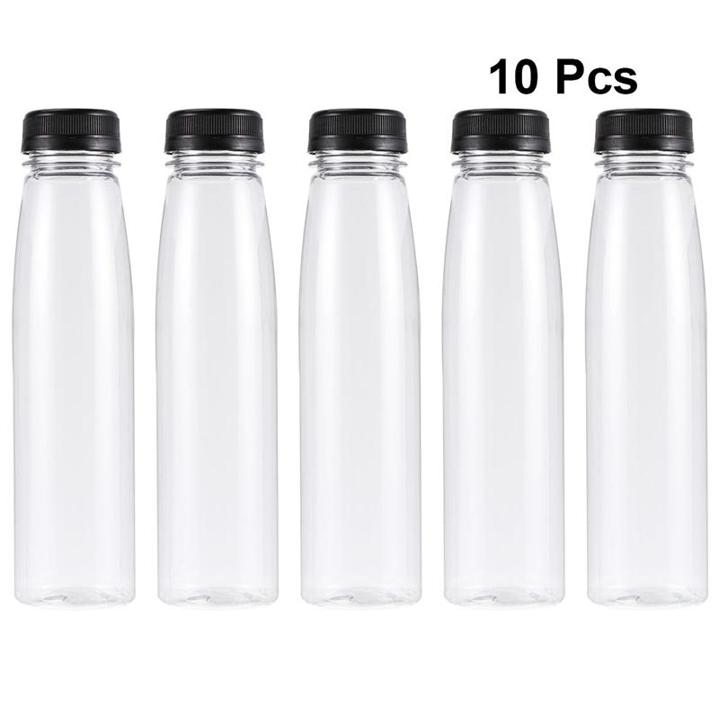 10 st 330ml tomma förvaringsbehållare klara sällskapsdjur flaskor plast dryck dryck flaska juice flaska burk med lock (svarta lock): Svart
