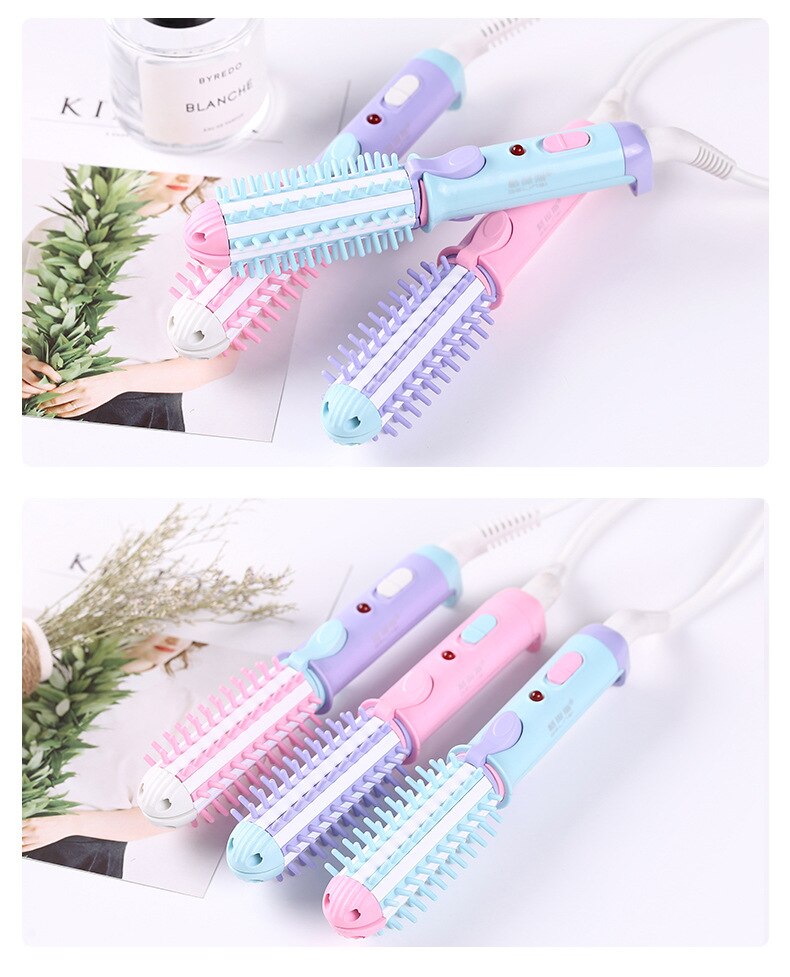 Mini lisseur de cheveux pour voyage, double tension en céramique Tourmaline ionique chaude, brosse à boucler avec sac pour brosse chauffante professionnelle