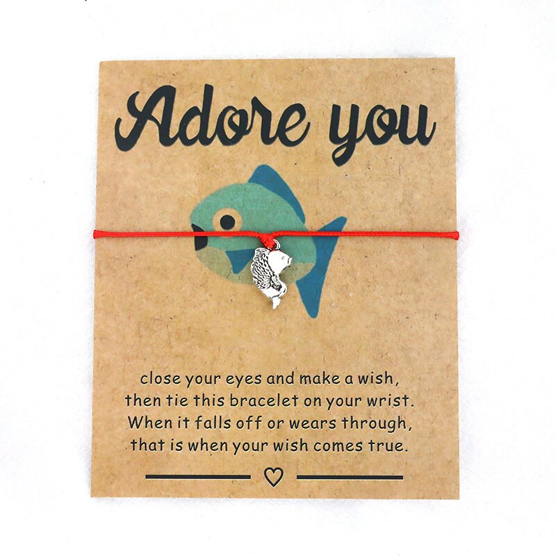 Adore You Fish Wish Bracelet Fish Charm Lucky Wish Bracelet Red String Frienship Bracelets Fish Jewelry Women Men Love Card