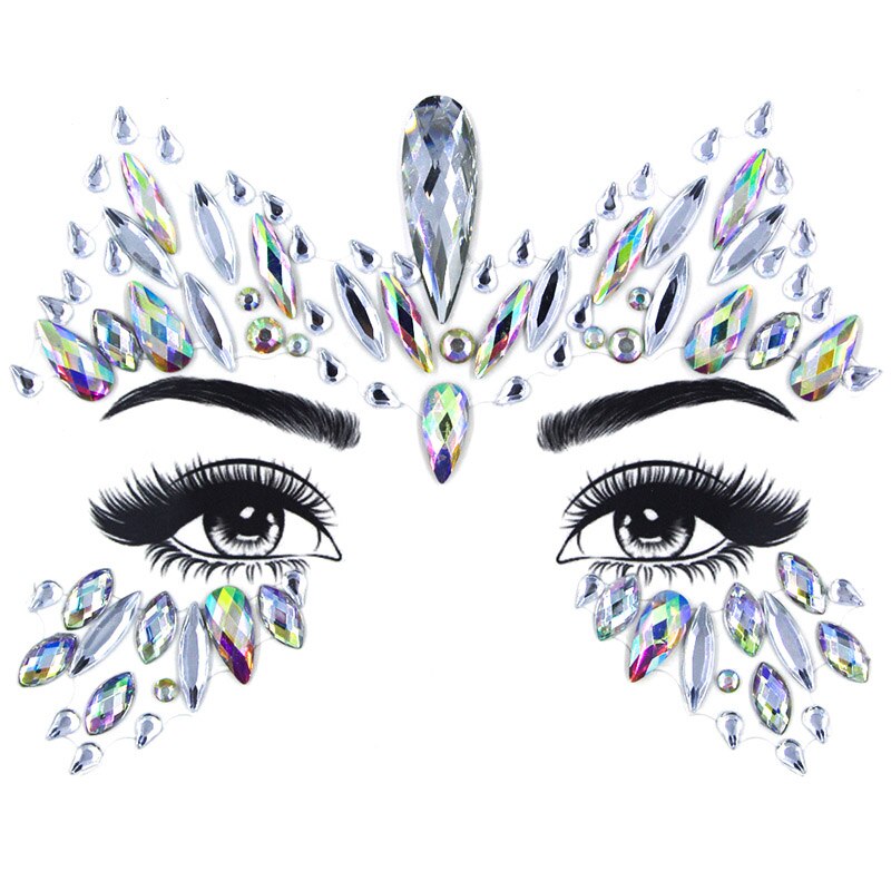 Ansigt juveler ædelstene make-up klæbende midlertidig tatovering kropskunst perler rhinsten klistermærker til festival fest: 3