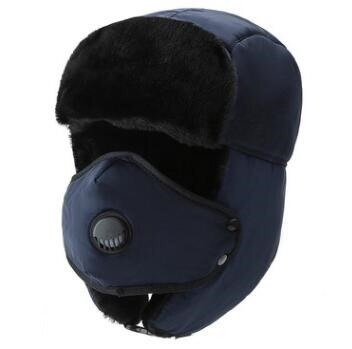 Thicken Mannen Vrouwen Winter Outdoor Warm Houden Oor Bescherming Fietsen Ski Bomber Cap Plus Fluwelen Wol Camo paar Hoed Gorra: Navy Blue