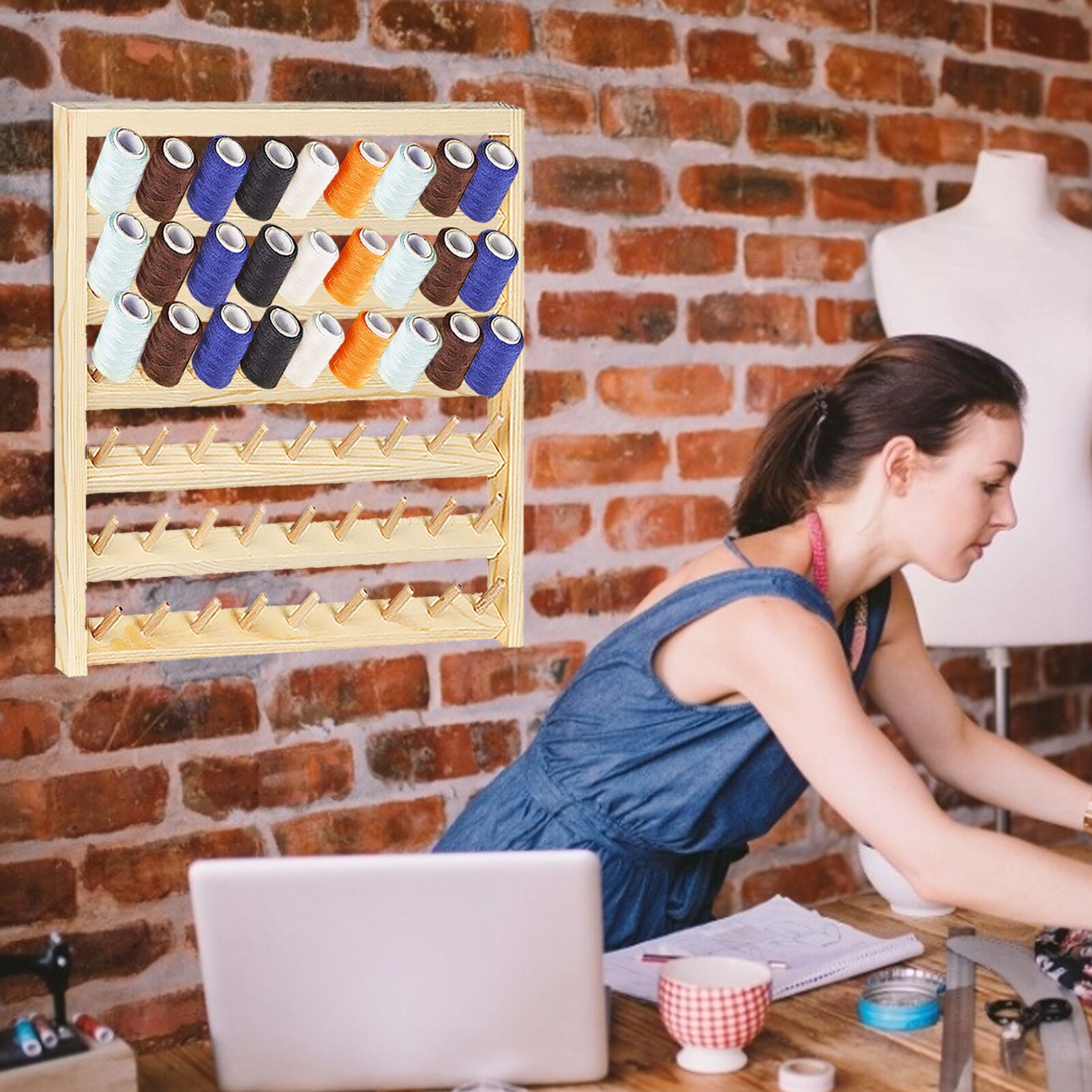 48/54 Spool Sewing Thread Holder Rack Wood Sewing Thread Stand Organizer Embroidery Storage Rack Holder Bracket Friendly