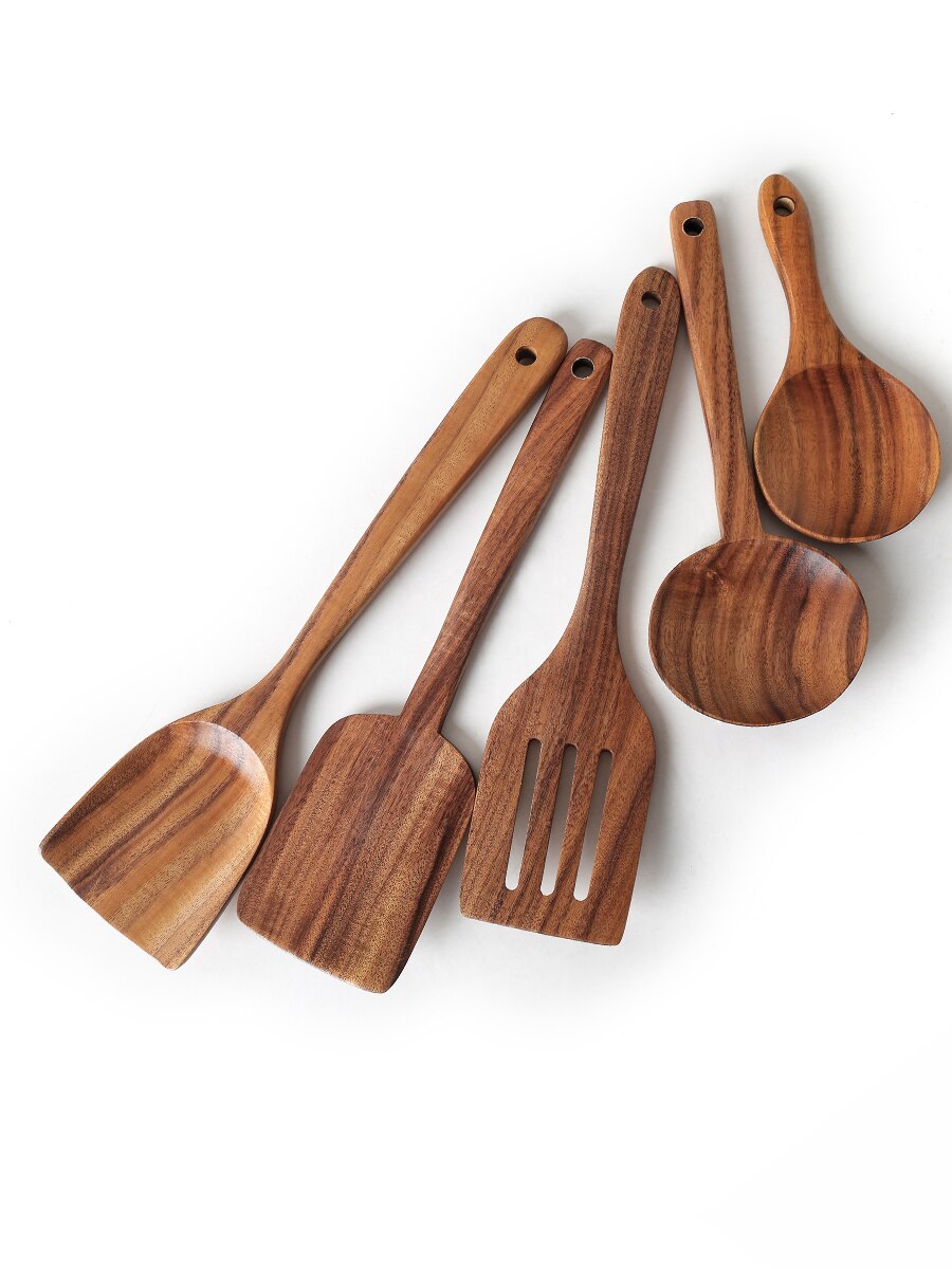 Teak Wood Spatula Spoon Colander Chopsticks Tablespoon Kitchen Wooden Soup Long handle Spoon