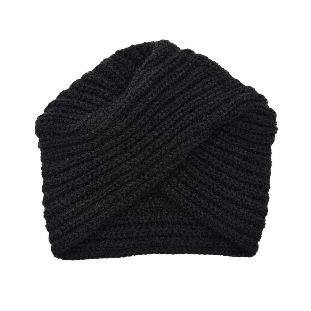 Sombreros de turbante de punto para mujer, gorros indios musulmanes, gorros de punto de lana, gorros cruzados, gorros bohemios con punta: Black