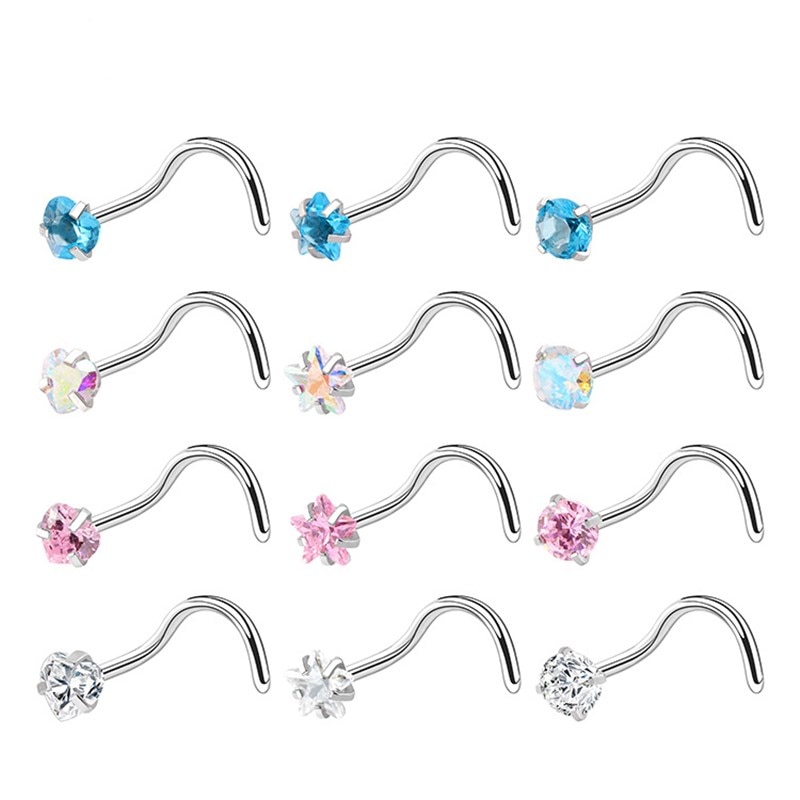 3- teiliges einstellen nasenstecker aus kristall, nasenring-stecker-einstellen, nasenpiercing-schrauben aus edelstahl, nasenseptum-durchbohren-schmuck