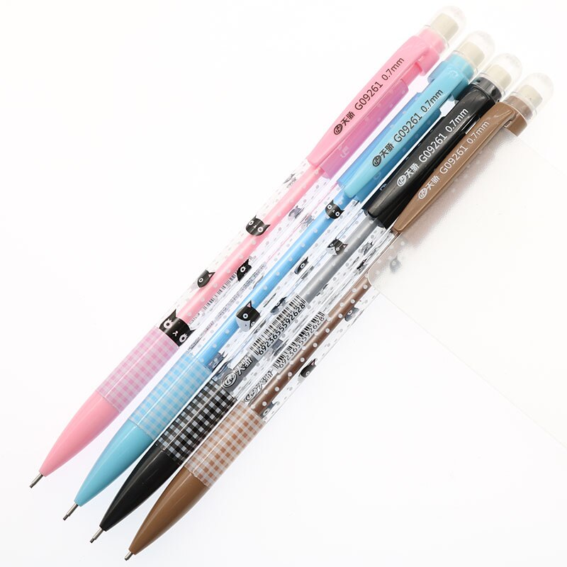 Lápices mecánicos de dibujos animados para niños y estudiantes, material de papelería para escuela y oficina, 0,7mm, 4 Uds.