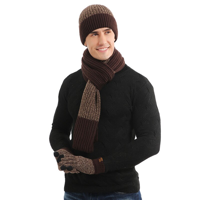 Écharpe épaisse en laine pour homme, chapeau , trois pièces, automne et hiver: 3