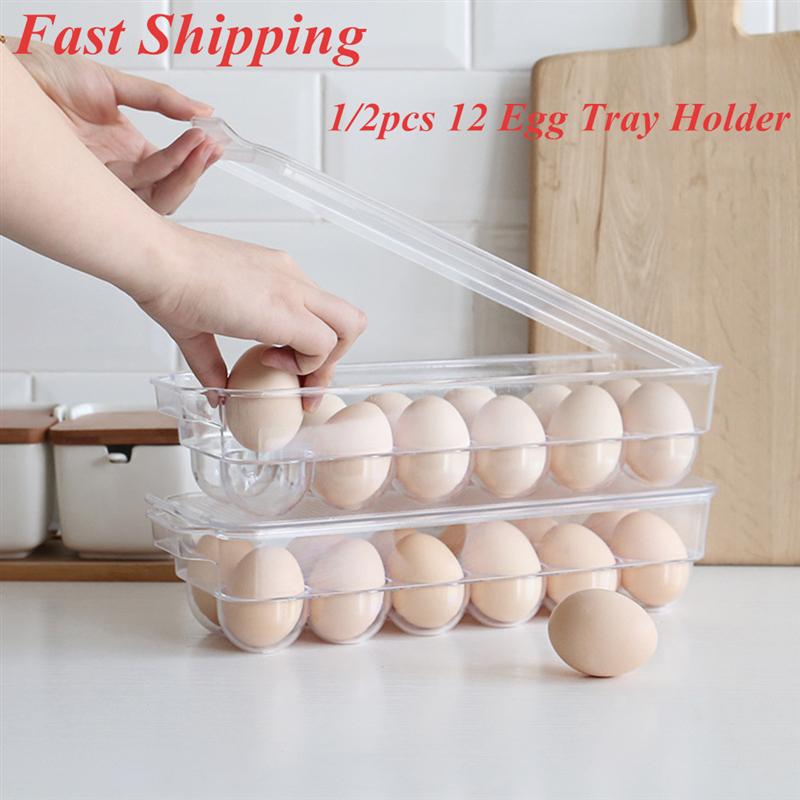 1/2Pcs 12 Eieren Lade Dikker Transparante Plastic Eieren Opslag Container Ei Houder Voor Thuis Keuken Koelkast Ei scherper