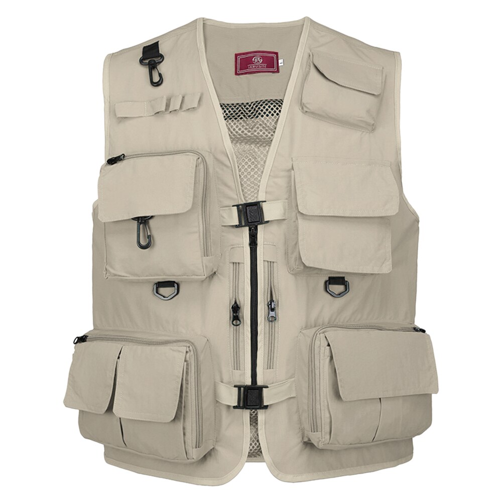 Fishing Vests Quick Dry Breathable Multi Pocket Mesh Vest Sleeveless Jackets Outdoor Unloading Photography Hiking Fish Vest: Khaki / XXXL