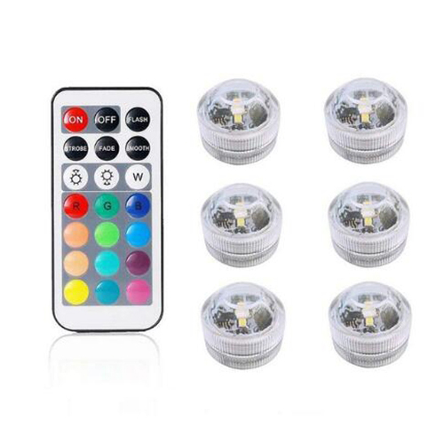 Underwater LED Light In/outdoor IP68 Waterproof Candle Lights 3cm Mini Pool Vase Lamp with Remote Control RGB Submersible lamps: 1remote 6Light