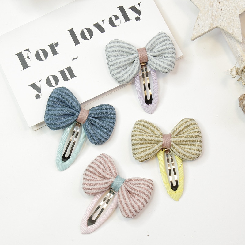 1Piece and 4Pcs/Set Girls Cute Baby Kids Striped Fabric Bow Hairpins Children Lovely Hair Clip Barrettes Headband Hair Accessory