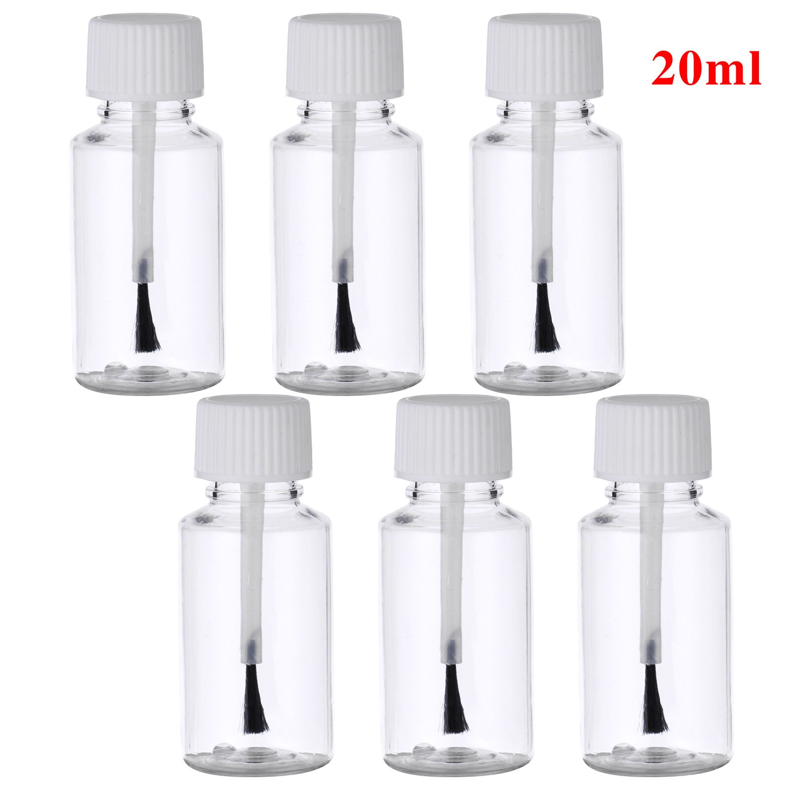 6 Nail Gepolijst Fles Clear Lege Navulbare Nagellak Potten Opslag Plastic Containers Fles Met Borstel Cap Voor Diy Nail art: 20ml White