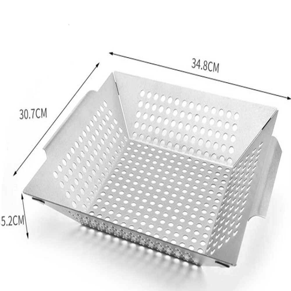 BBQ Plate Non Stick Square BBQ Grid Stainless Steel Vegetable Basket BBQ Accessories Barbecue Picnic Cooking Tray: Blue