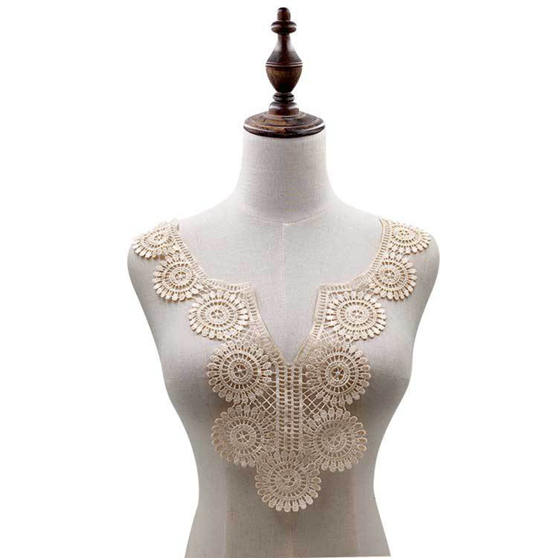 Tela de encaje de guipur para costura de ropa, apliques de cuello de mariposa, bordado, color negro: B2