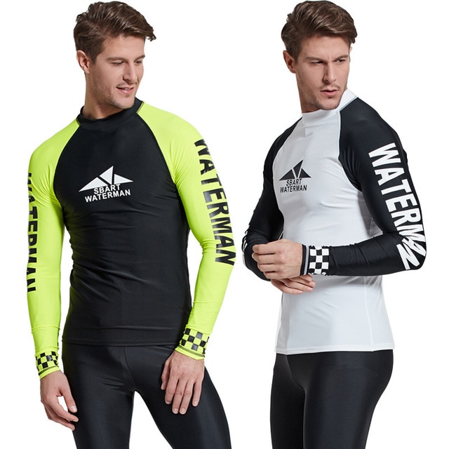 Sbart Men Scuba Snorkeling T Shirts UPF 50+ Wetsuits Diving Suits Tops Long Sleeves Surfing Rash Guards Male Bathing Suits