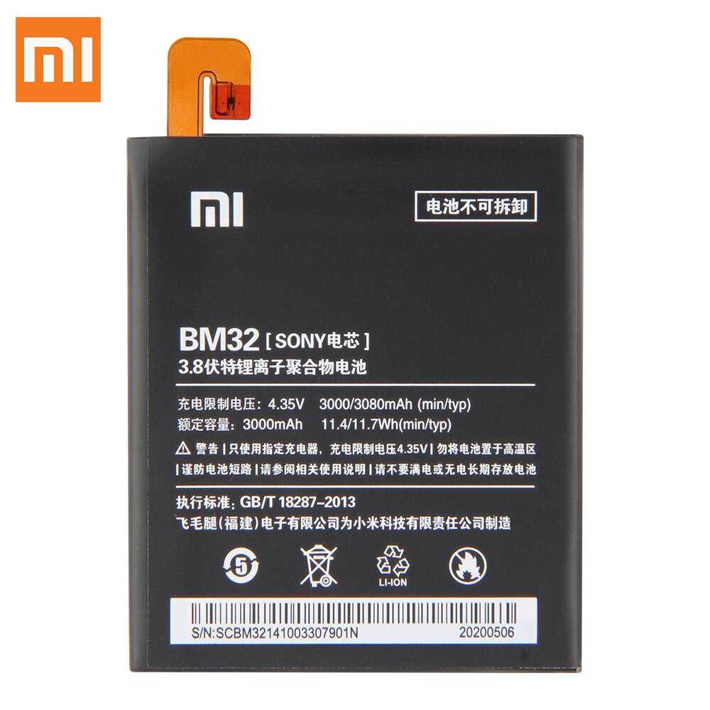 Bateria de substituição original para xiaomi mi 4 m4 mi4 bm32 telefone genuíno bateria 3080mah