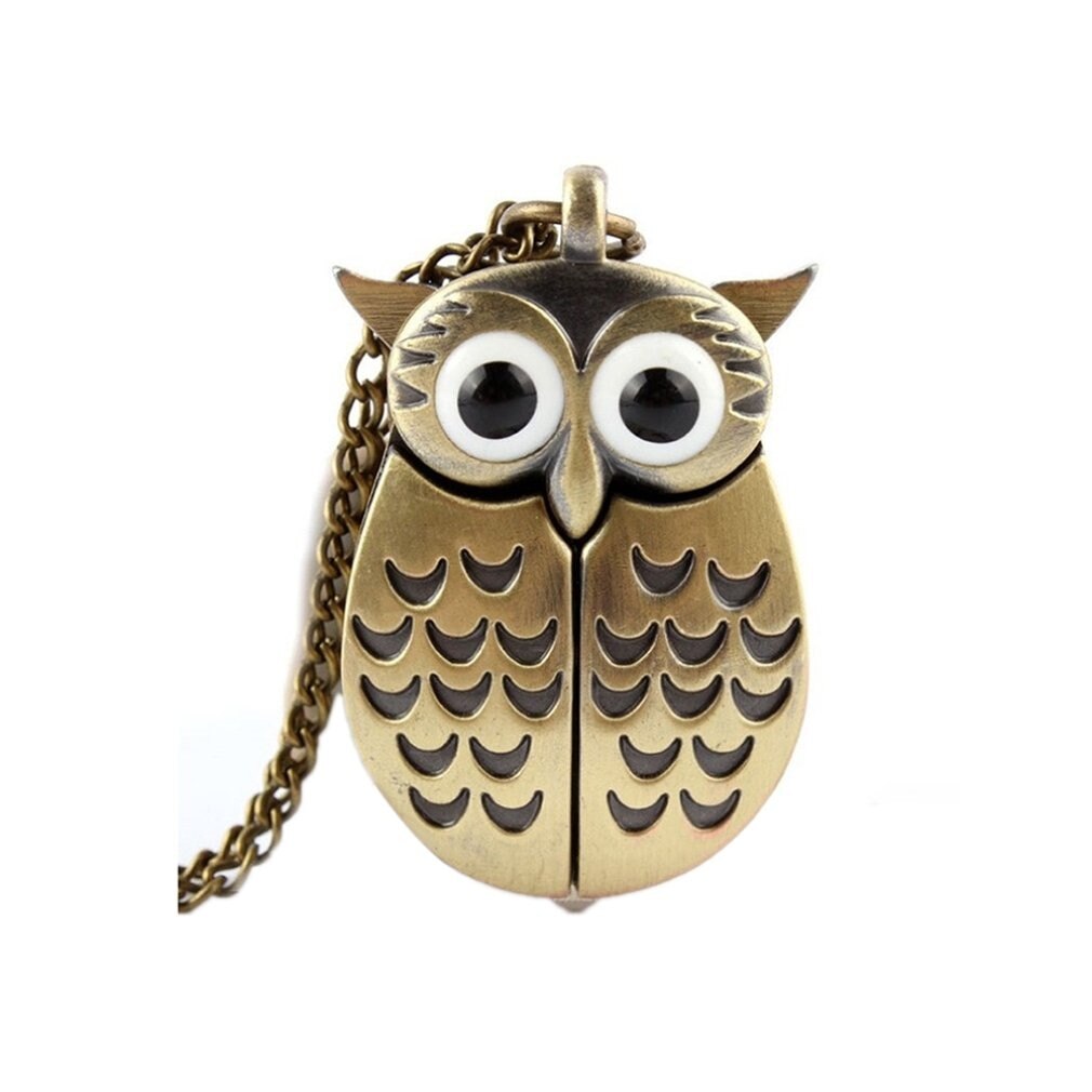 Bronze Owl Pocket Watch Flipping Pocket Watch Quartz Watch Hanging Table Decoration: Default Title