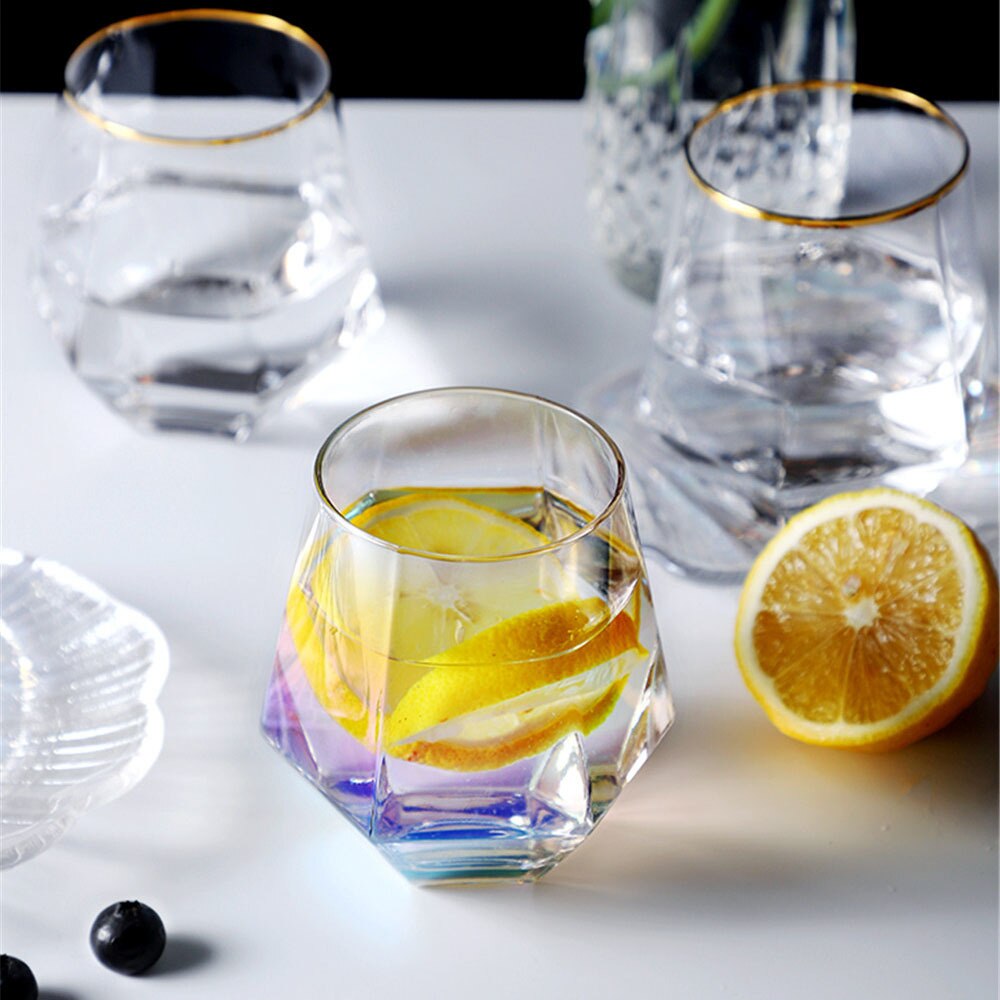 Geometri whiskyglas diamant krystalglas kop gylden kant gennemsigtig kaffe mælk te krus hjem bar drinkware par
