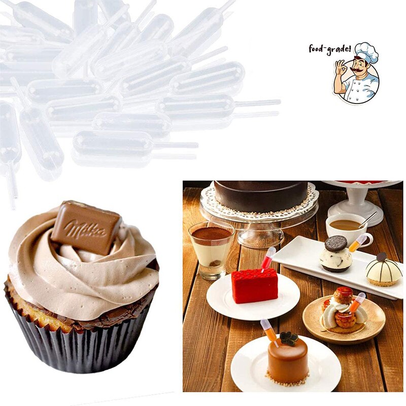 50pcs 4ml Sauce Droppers For Cupcakes Ice Cream Sauce Ketchup Pastries Macaron Stuffed Dispenser Mini Squeeze Transfer Pipettes