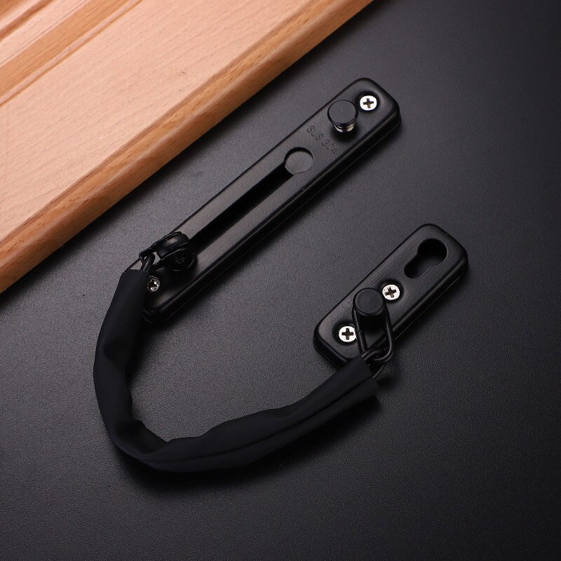 Thickened 304 stainless steel anti-theft door chain hotel room bolt safety chain door buckle anti-theft buckle lock: Black