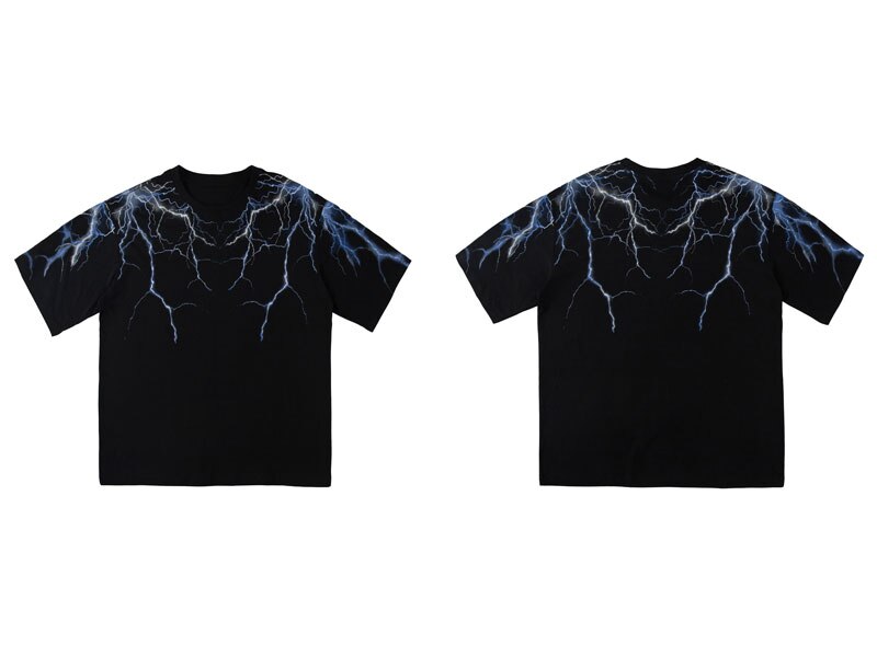 GONTHWID Hip Hop Lightning Print Short Sleeve T Shirts Streetwear Hipster Casual Punk Rock Tees Shirts Harajuku Men Tops: XL