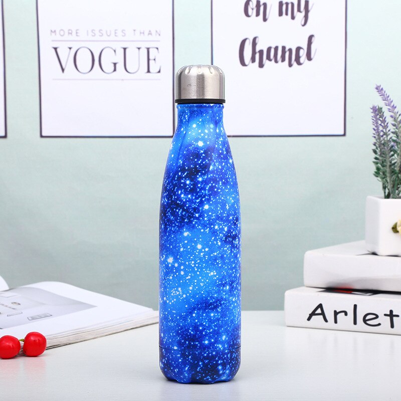 500ML Galaxy Water Bottles Stainless Steel Double Vacuum Insulated Bottle Sport Drinking Water Bottles Thermal Sports Travel Mug: Starry Sky Model 2