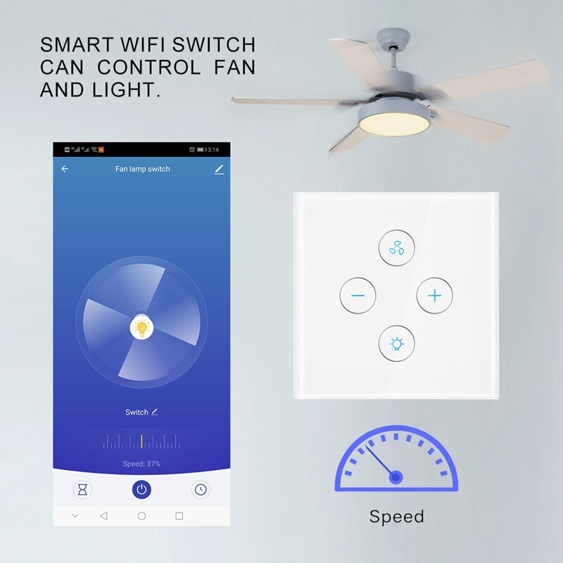 Wifi Smart Ceiling Fan Light Wall Switch,Smart Life/Tuya App Remote For Fan Light Compatible With Alexa