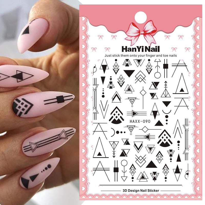 1 Vel Geometrische Patroon 3D Nail Sticker Transfer Mooie Decals Stickers Decoratie Nail Art Accessoires Diy