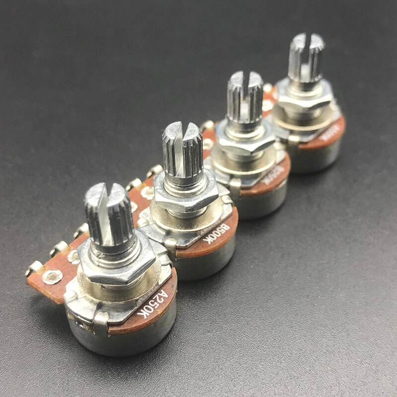 Potenciómetro estriado A500K/250K, 2 piezas, pequeño pote, efecto de bajo eléctrico, amplificador, volumen de tono, 15mm, partes del eje