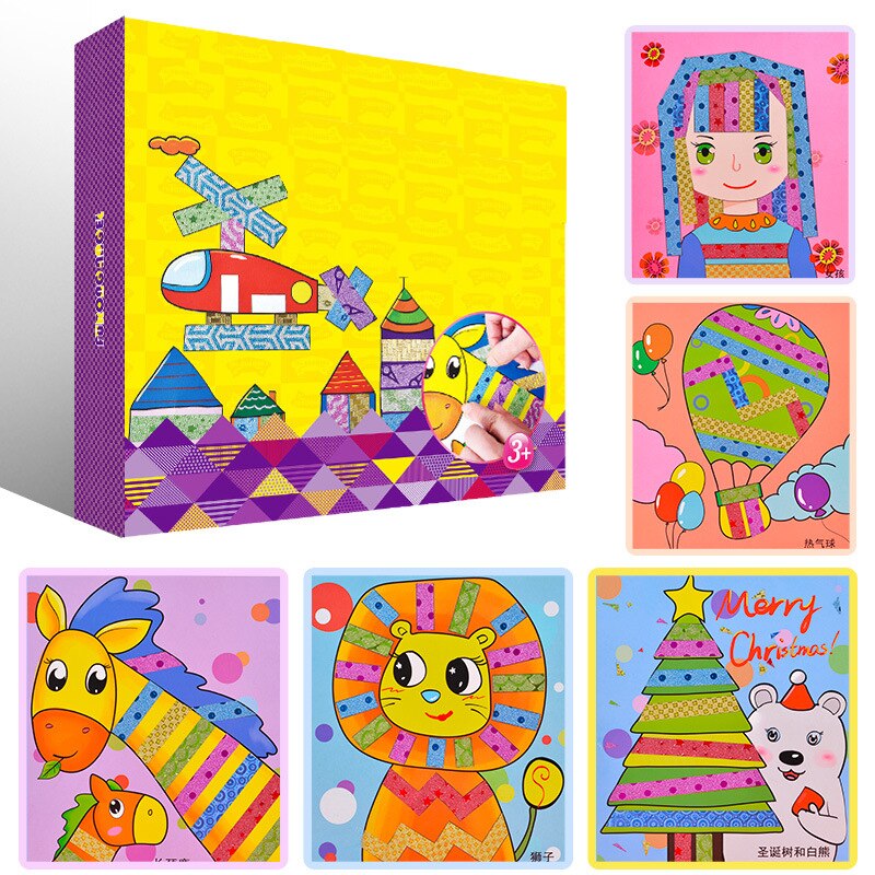 10 Stks/doos Kinderen Kleur Tapes Handgemaakte Speelgoed Kids Creatieve Tapes Sticker Speelgoed Met Cartoon Dieren Tekening Craft Kit