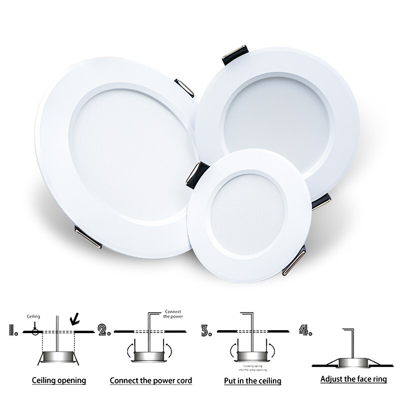 6 stk/parti led downlight 3w 5w 7w 9w 12w 15w rund forsænket lampe  ac220v led loftslys downlights spotlight indendørs belysning