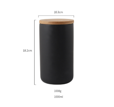 Ceative nordisk keramisk opbevaringstank 1000ml 800ml 260ml sort hvid bambus forsegling låg opbevaringsdæksel til køkkenarrangør: 1000ml sorte