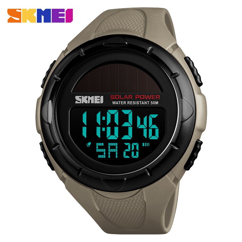 Skmei Solar Power Mannen Digitale Horloge Sport Horloges Chronograaf 5Bar Waterdicht Horloge Mannen Klok Relogio Masculino 1405: Gray