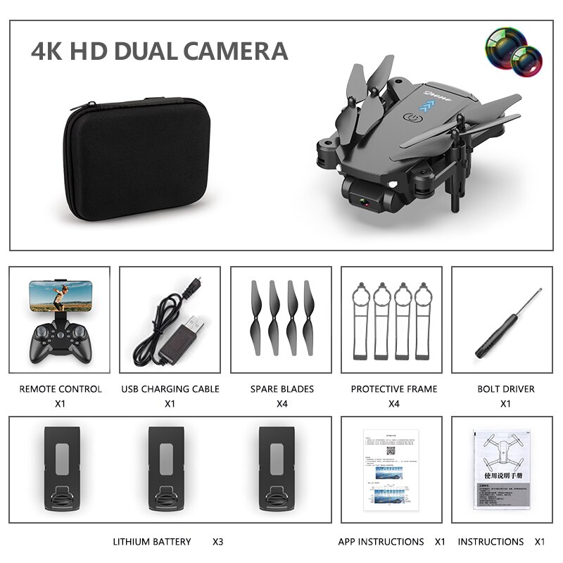 Rc Mini Drone Met 4K Hd Dual Camera Luchtfotografie Wifi Fpv Opvouwbaar Duurzaam Quadcopter Hoogte Hold Speelgoed Kerst: 4k 2camera 3b black