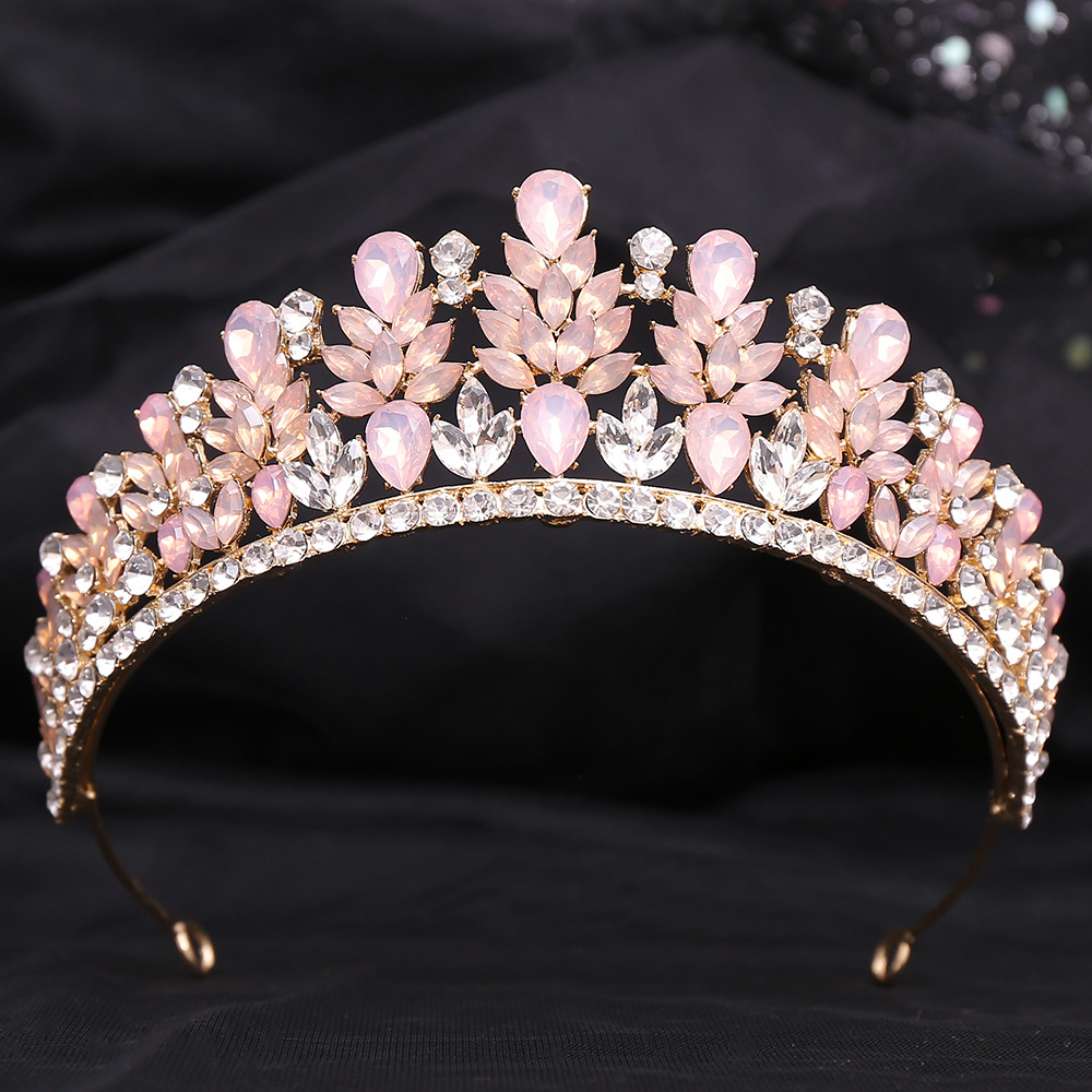 Zilveren Kleur Blauw Opaal Bruiloft Kroon Prinses Hoofdtooi Kristal Bruids Tiara 'S Strass Diadeem Bruiloft Haar Sieraden Accessoires: Antique Gold Plated