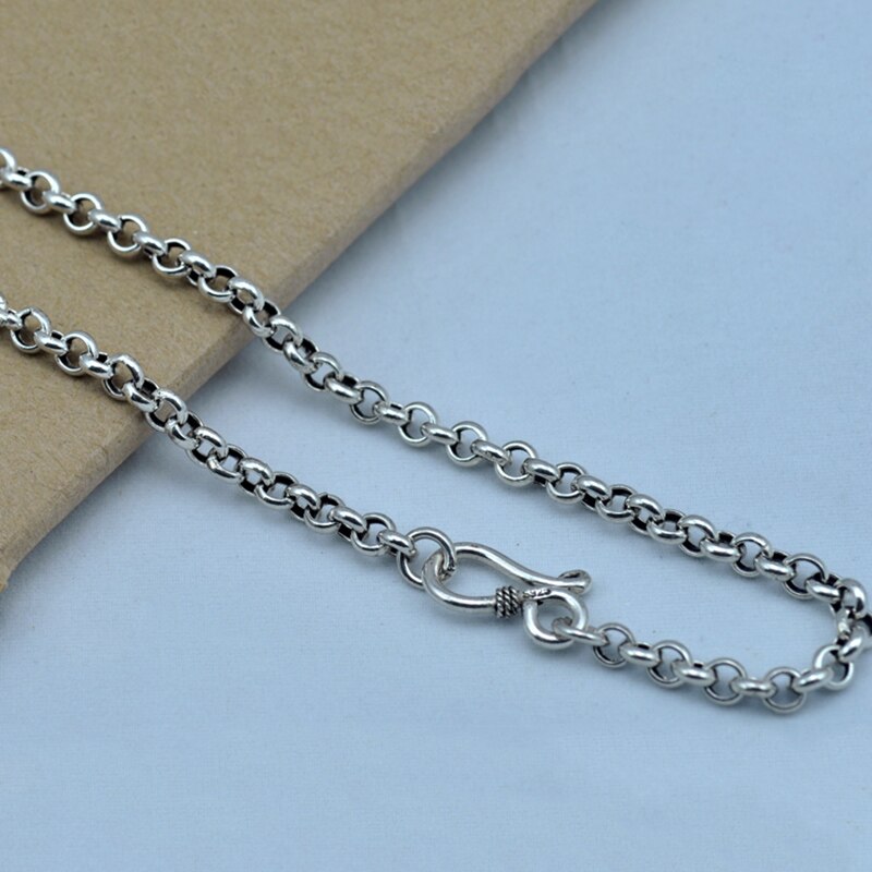Ketting 100% Echt 925 Sterling Zilveren Ketting Hanger Dikke Lange Ketting Mannen Vrouwen Thai Zilver Retro Ketting X11
