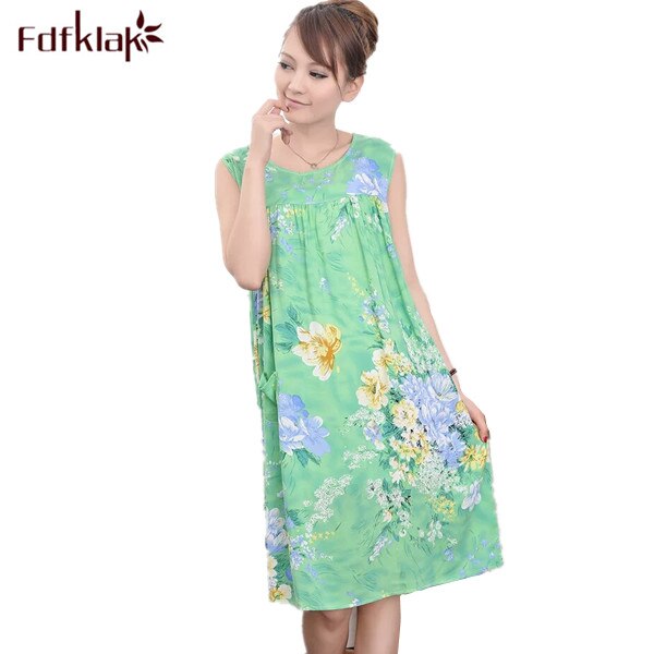 Woman Night Sleepwear Sleeveless Print Nightgown Sexy Cotton Princess Nightgown Summer Women's Night Dress Q355: print 2