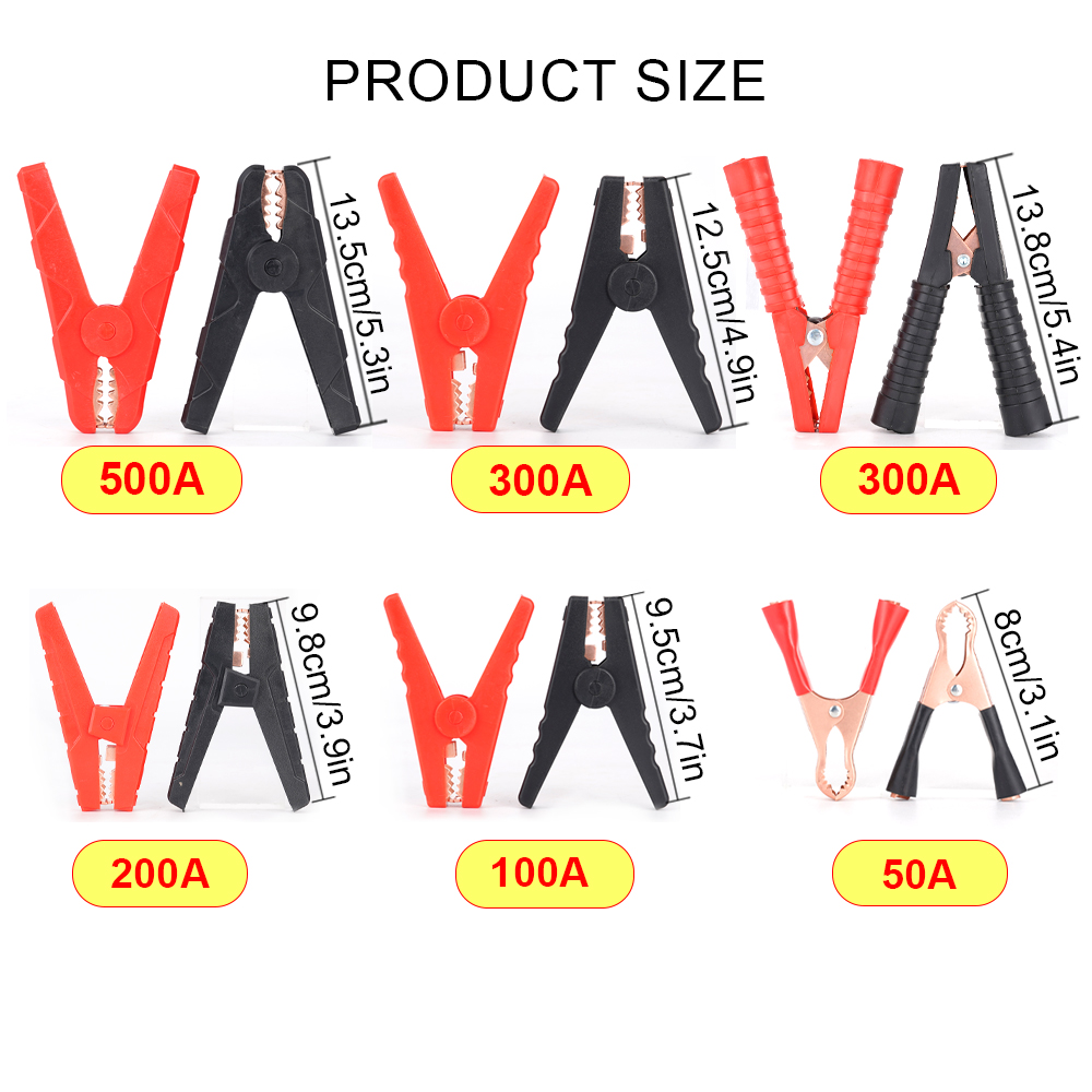 100A/200A/300A/500A Car Heavy Duty Alligator Clips Battery Clamps Test Lead Clip Pure Copper Connector Plug Power Crocodile Clip