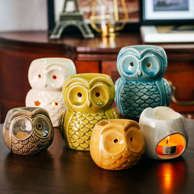 Ceramic Aromatherapy Censer Aroma Burner Owl Essential Oil Lamp Candle Holder Home Office Decoration Incense Burner Crafts