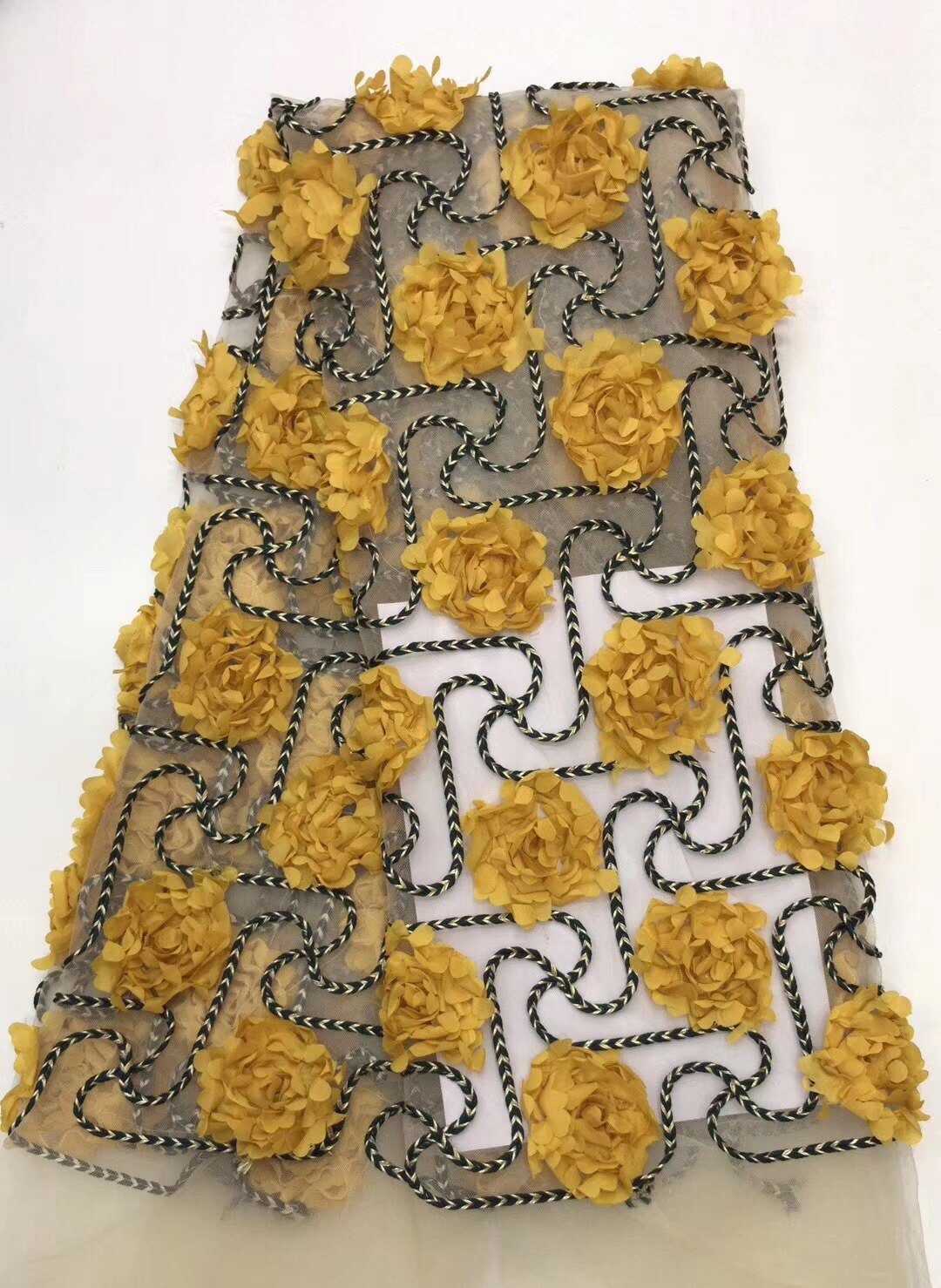 Kvinder kjole blonde stof 3d blomster blonde stof broderi mesh brudekjole beklædning tyl med blomst: 3