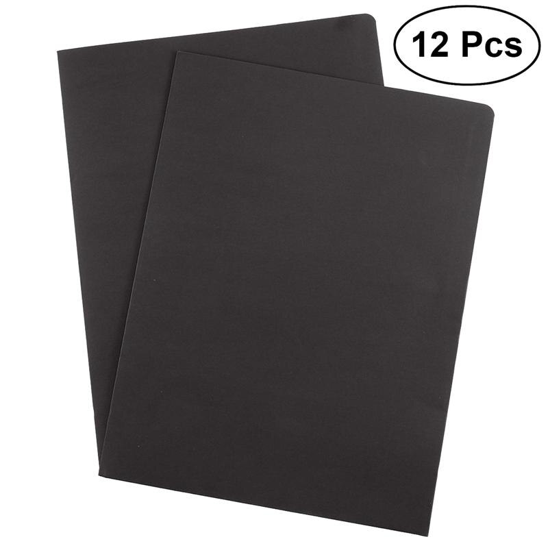 Carpeta de archivos de papel Kraft, soporte marrón para documentos, carpetas de presentación de proyectos de oficina, A4, 2 bolsillos, 12 Uds.: Black
