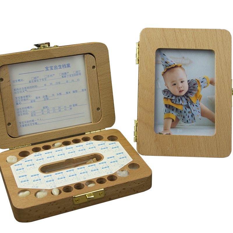 Lanugo-boîte à dents de bébé | Cadre de Photo, boîte de rangement des dents d'enfants en bois, sauver la première dent pour garçon et fille, d'annonce
